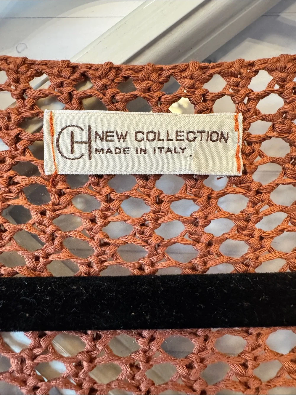 Sweater Women's Crochet Open Knit Oversized Pockets Made In Italy‎ Rust